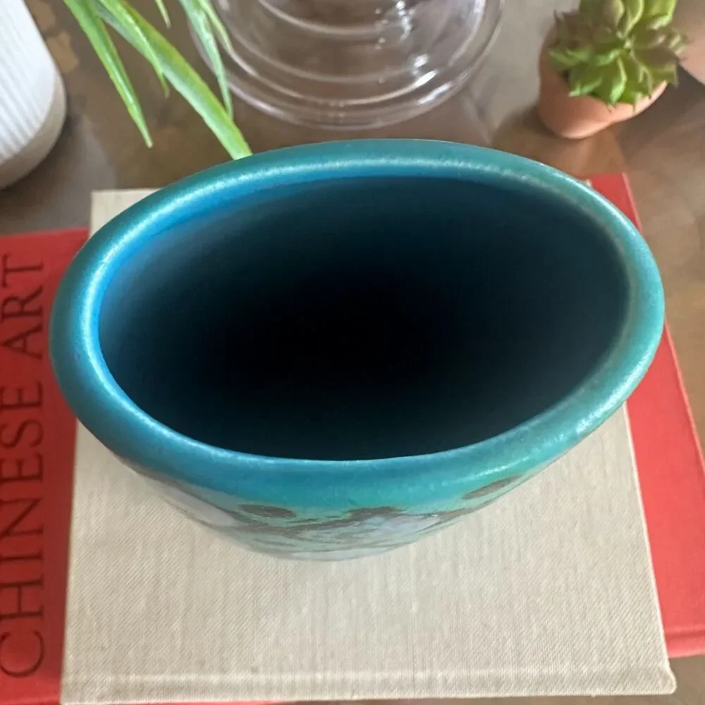 Vintage MCM Sasha Brastoff Turquoise Blue Art Pottery Bud Vase Peacock Design